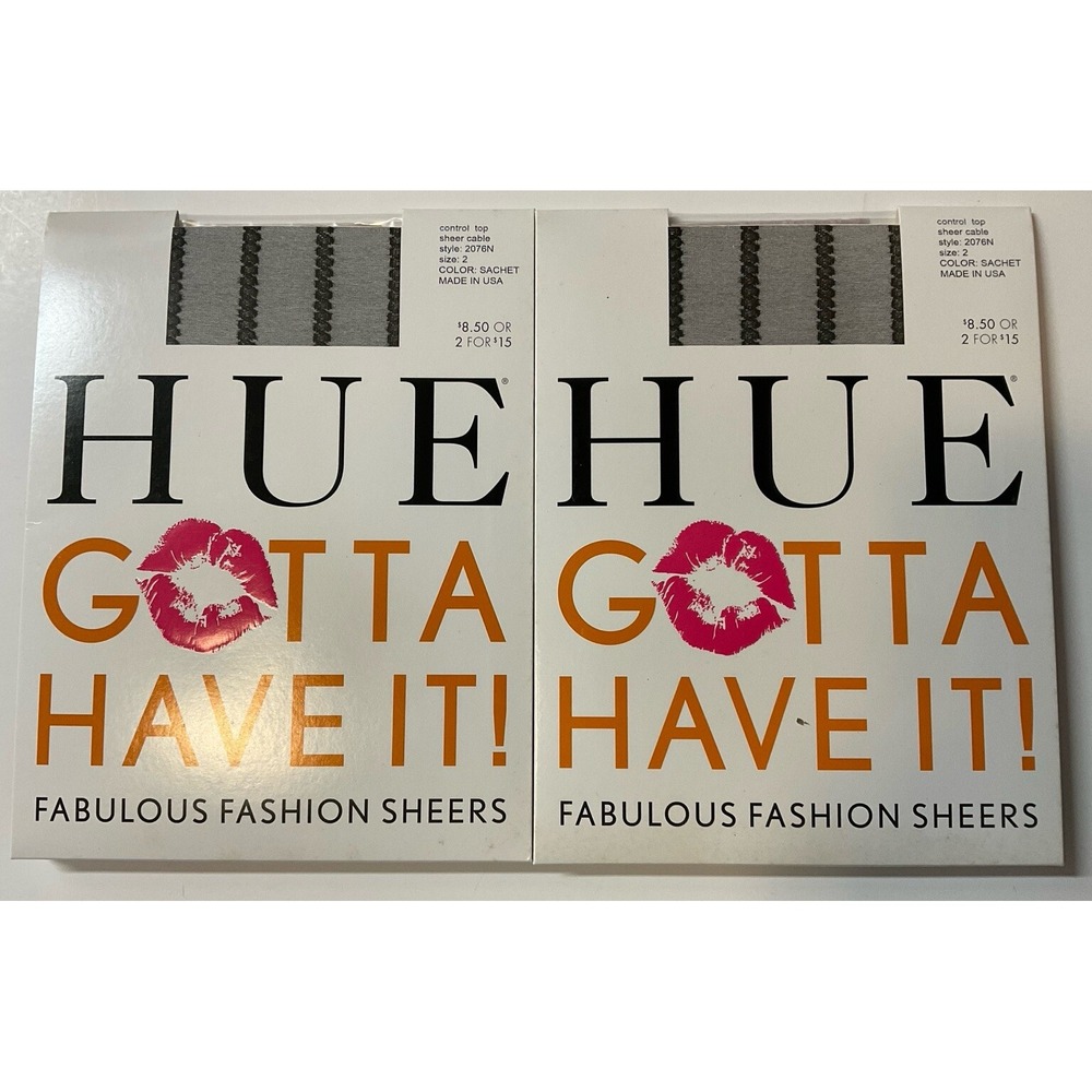 NIP 2 Pairs HUE Gotta Have It! Fashion Sheers Control Top Pantyhose Sachet Sz 2